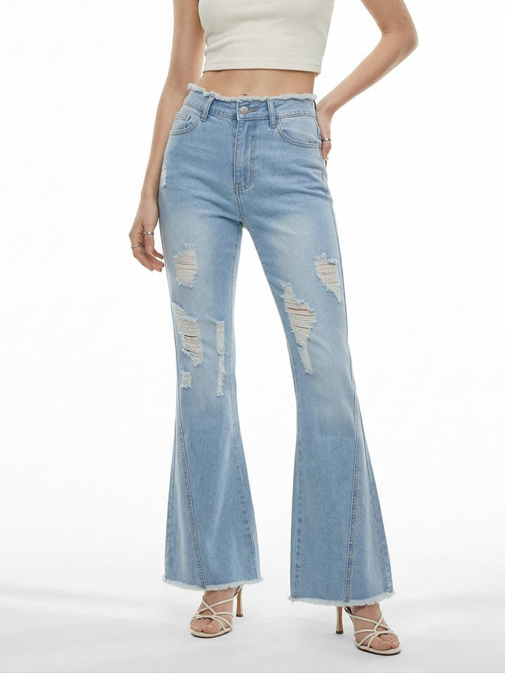 Light Blue Ripped Flared Jeans