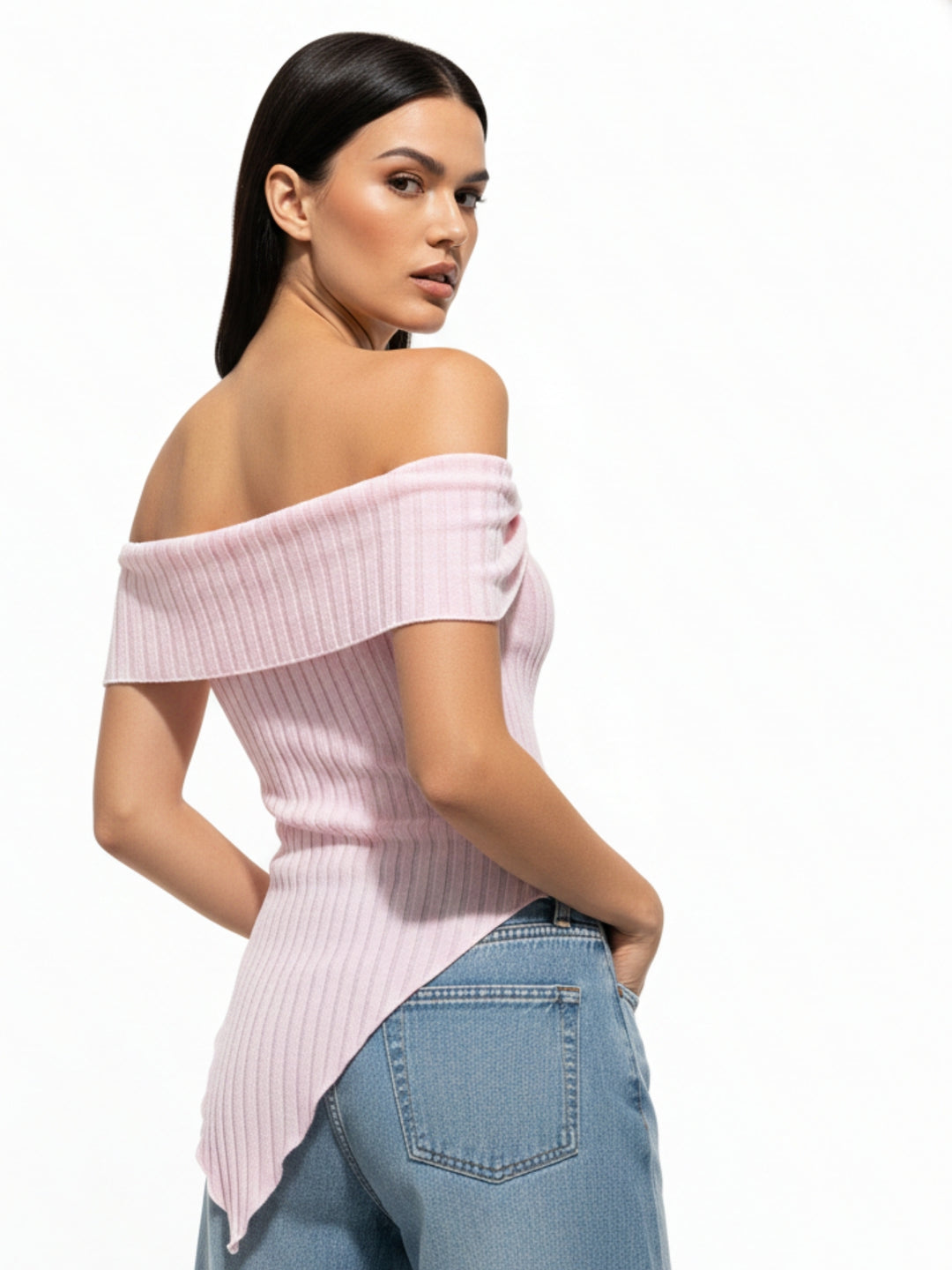 Pink Off Shoulder Asymmetrical Hem Top