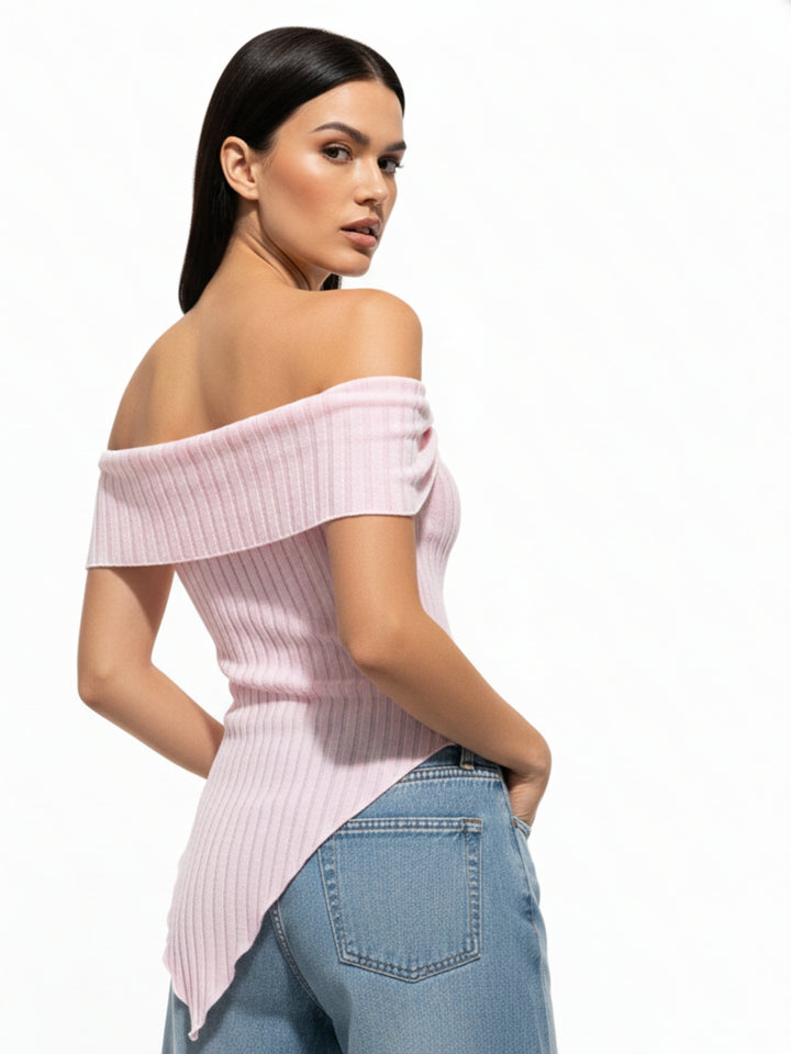Pink Off Shoulder Asymmetrical Hem Top