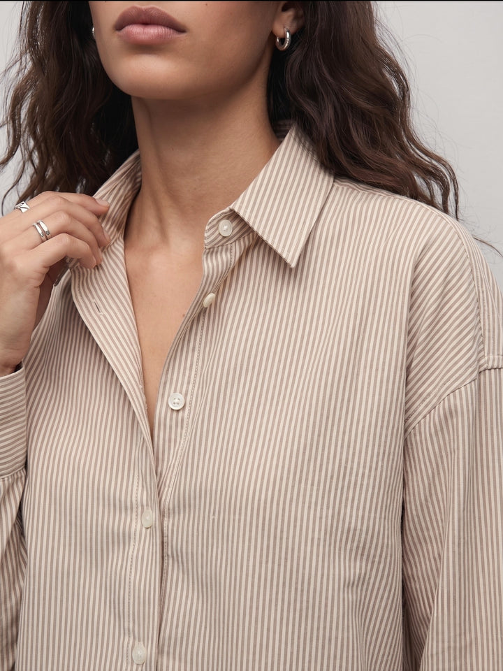 Brown Oversized Drop Shoulder Y/D Stripe Shirt