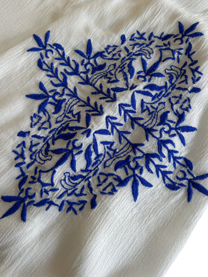 White Puff Sleeve Embroidered Blouse