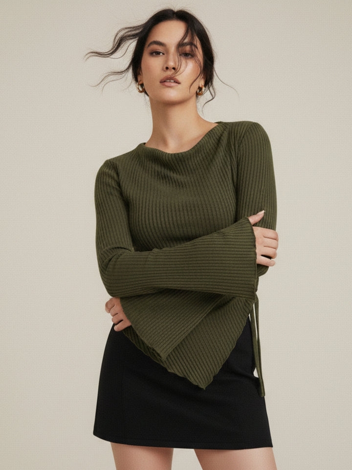 Olive Asymmetric Hem Side Ruched Top