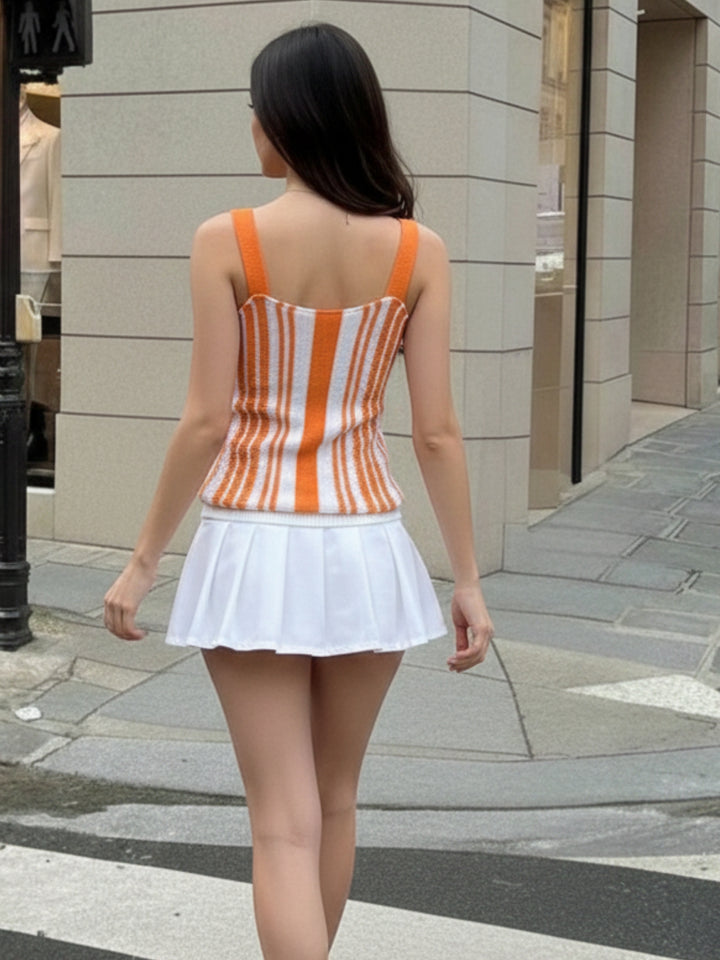 Orange Textured Shoulder Strap Top