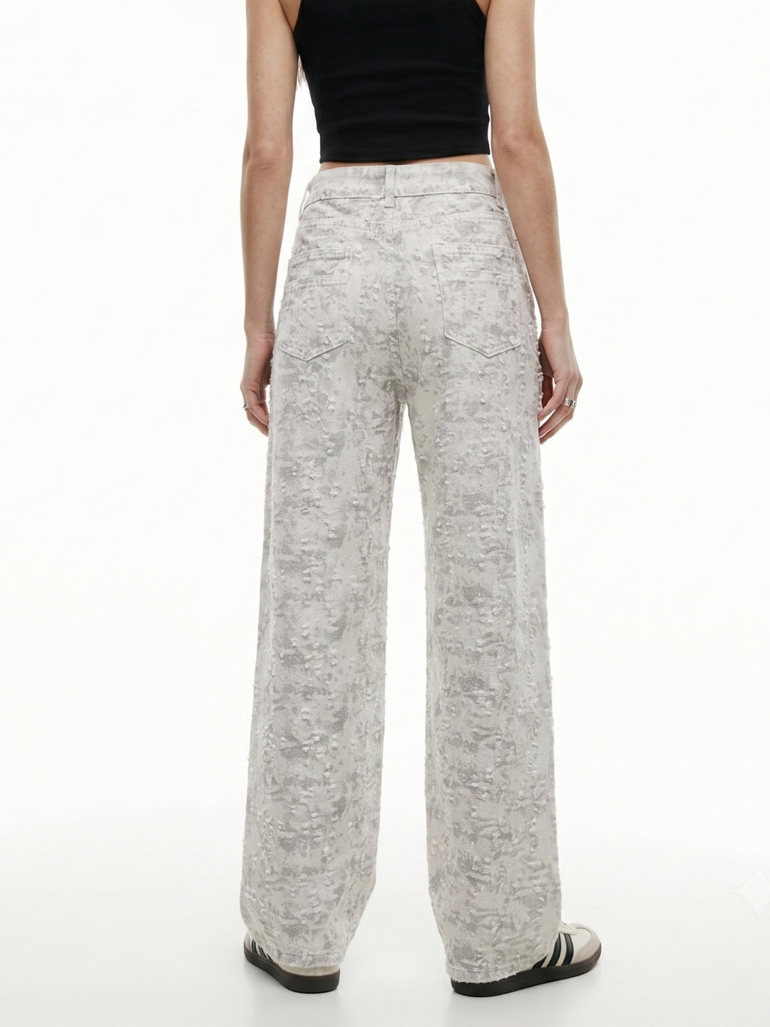 Off White High Waisted Textured Baggy Jeans