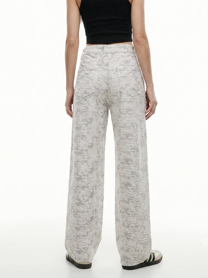 Off White High Waisted Textured Baggy Jeans
