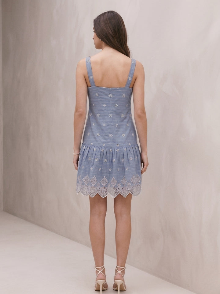Blue Printed A-Line Dress Fit With Flared Hemline
