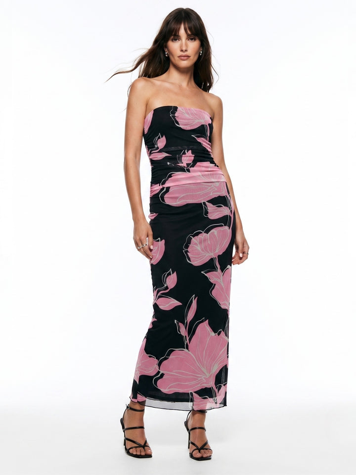Multi Printed Tube Mesh Dress