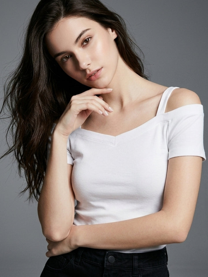 White Cold Shoulder Solid Top
