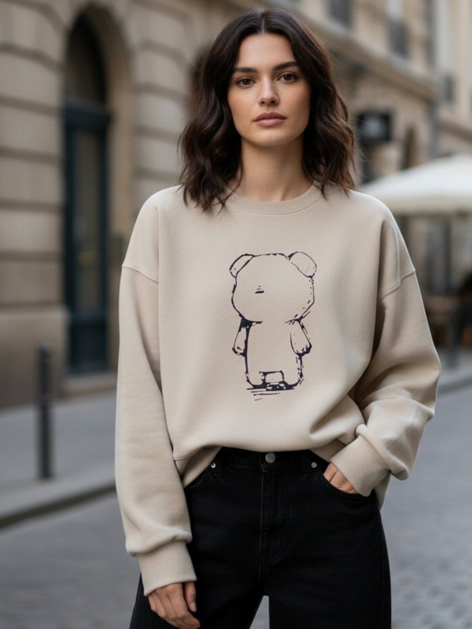 Beige Graphic Oversized Sweatshirt