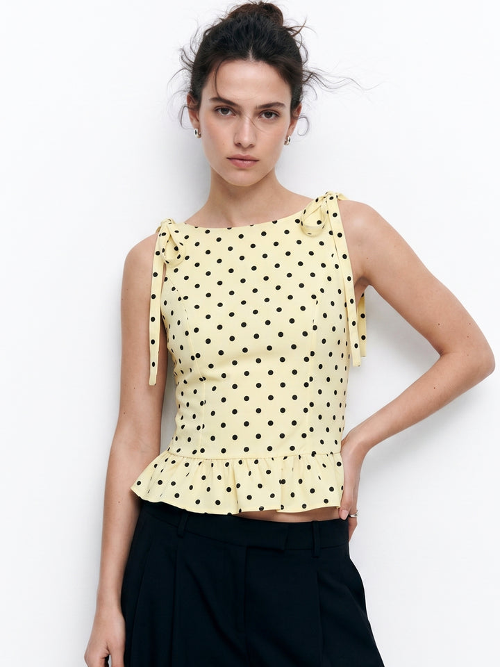 Yellow High Neck Polka Dotted Top
