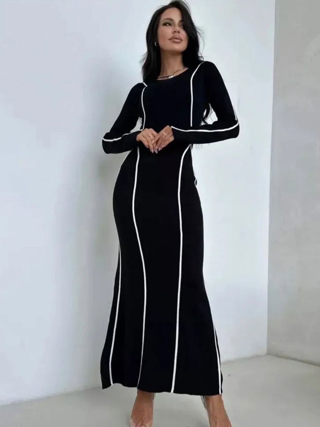 Black Contrast Stitch Maxi Dress