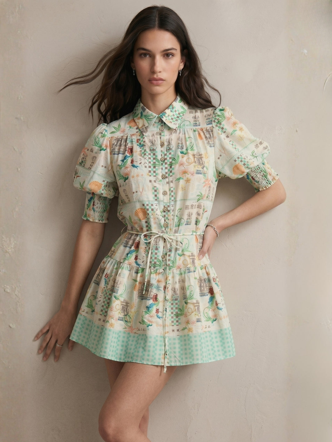 Multi Short Sleeve Printed Dress