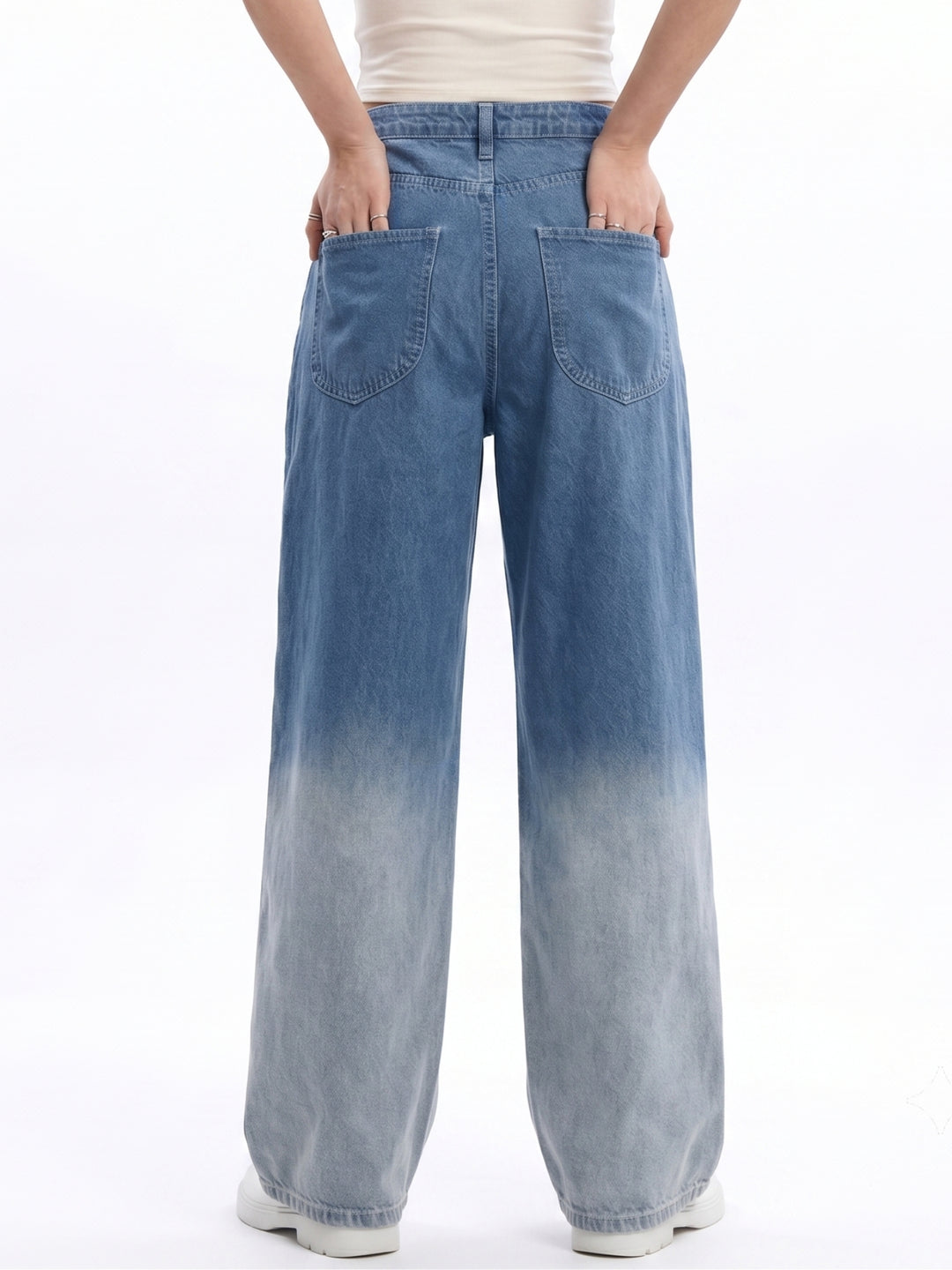 Light Blue High-Rise Light Blue Pleated Wide Leg Jeans