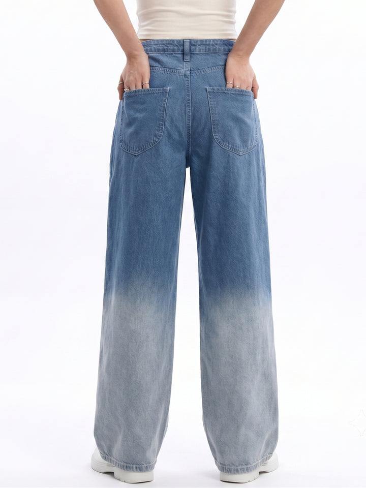 Light Blue High-Rise Light Blue Pleated Wide Leg Jeans