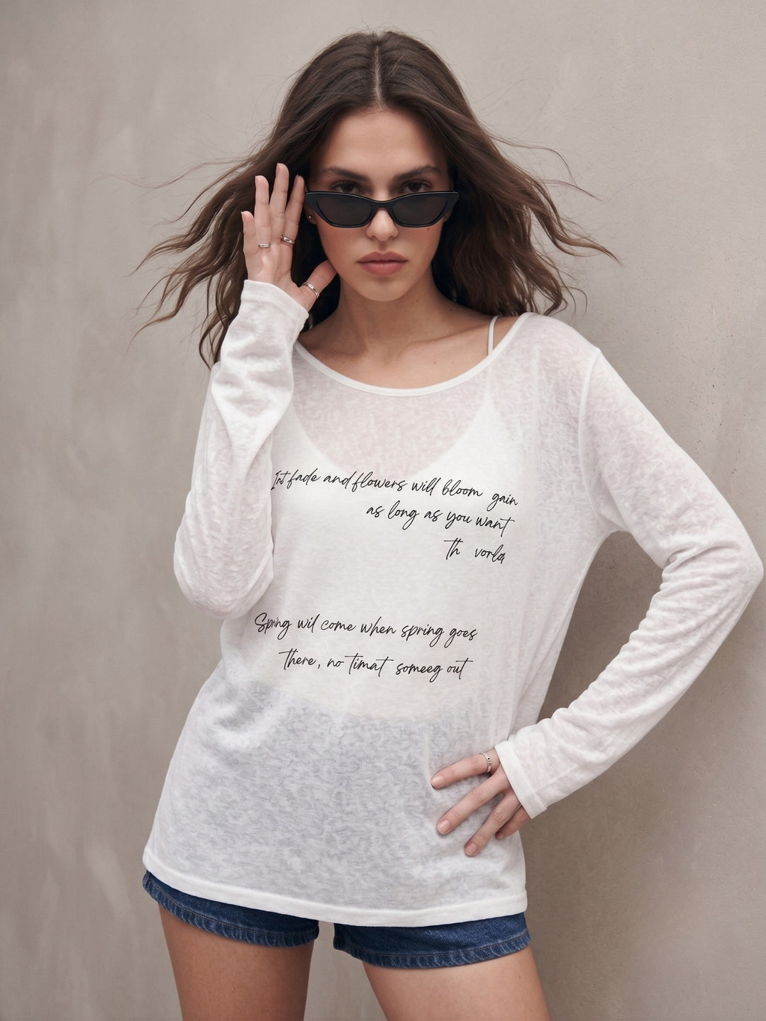 White Round Neck Full Sleeves Tshirt