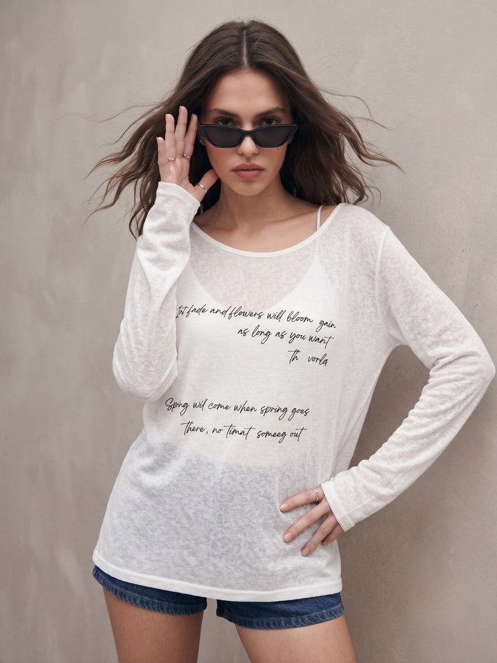 White Round Neck Full Sleeves Tshirt