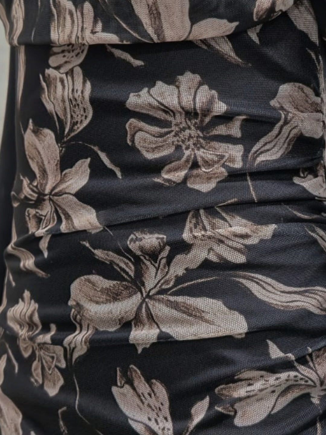 Beige Floral Print One-Shoulder Maxi Dress