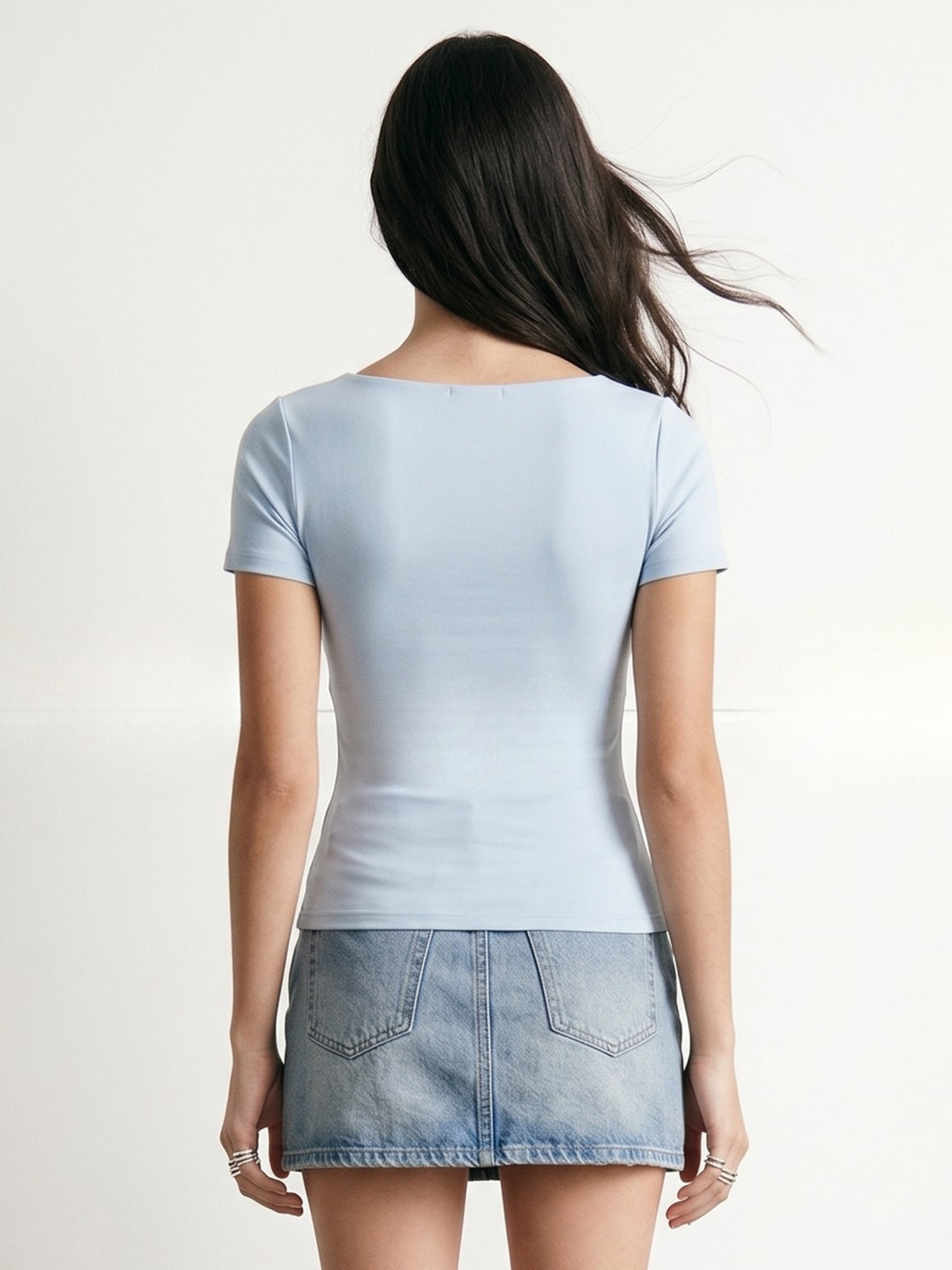 Blue Blue Square Neck Fitted Top