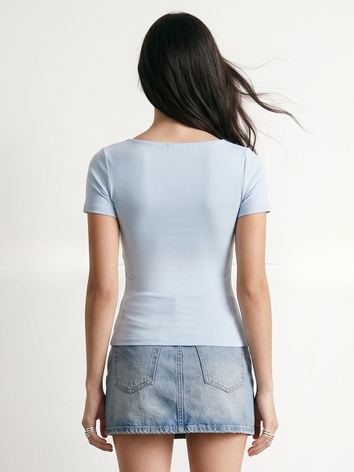 Blue Blue Square Neck Fitted Top