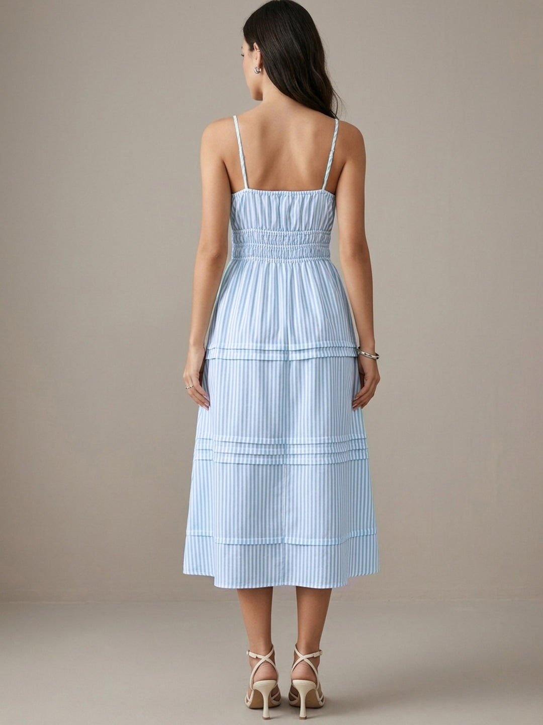 Blue Spaghetti Strap Striped Dress