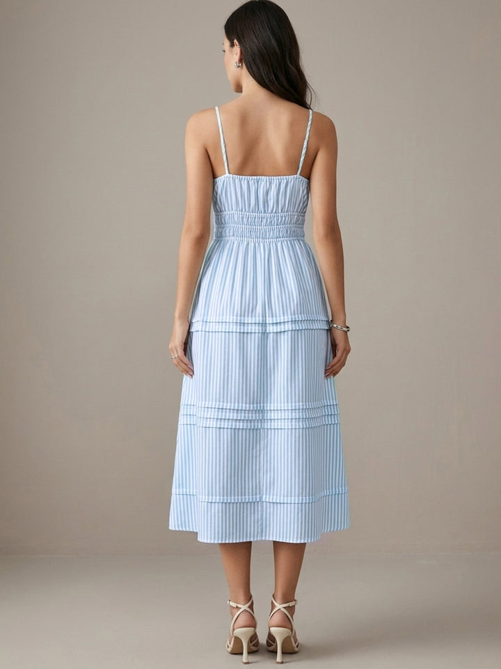 Blue Spaghetti Strap Striped Dress