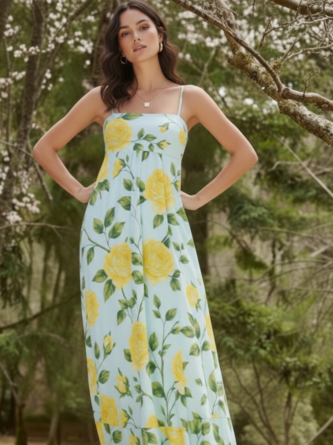 White Strappy Floral Printed Maxi Dress
