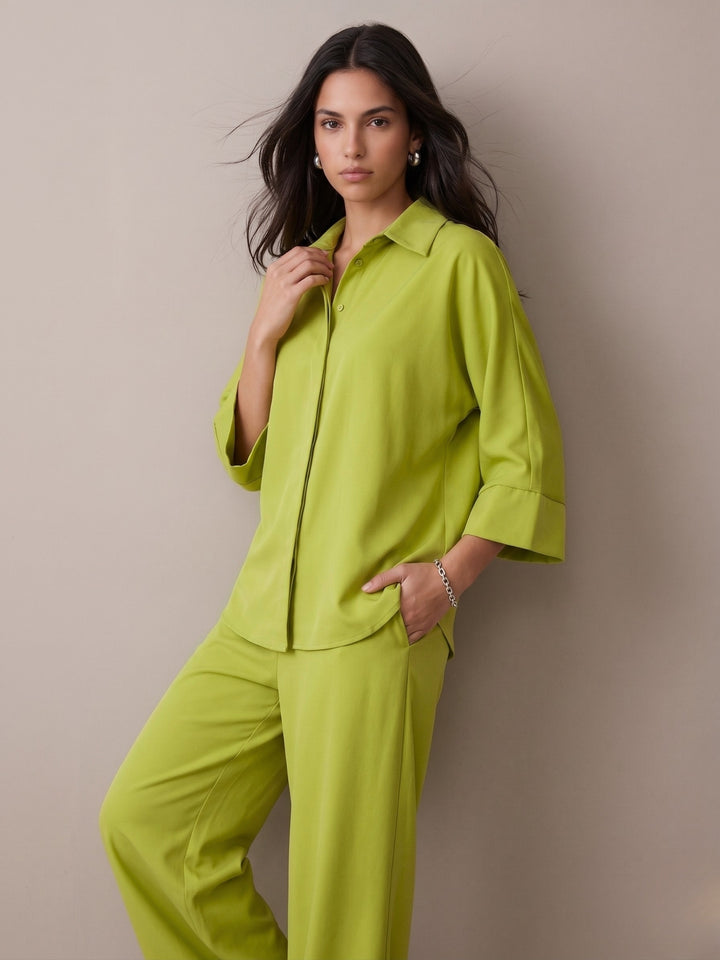 Green Relaxed Shirt And Pants Co-Ord Set