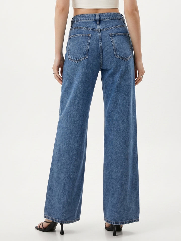 Blue Washed And Tinted Wide Leg Denim