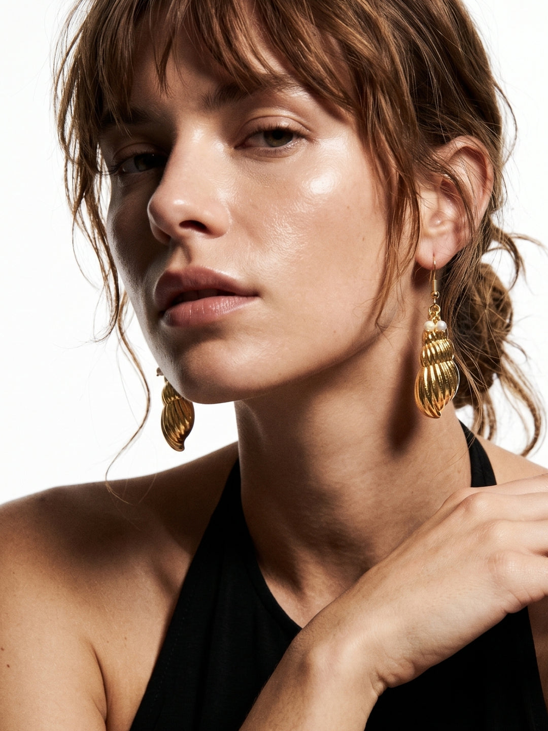 Gold Shell Textured Earrings