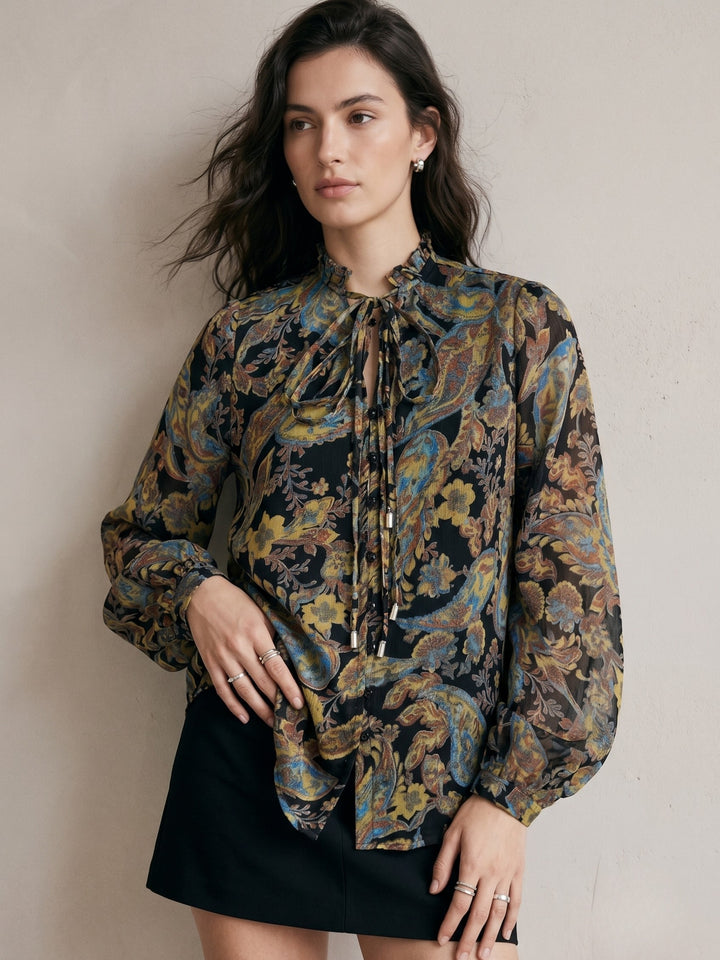 Green Printed Full Sleeves Top With Button Details
