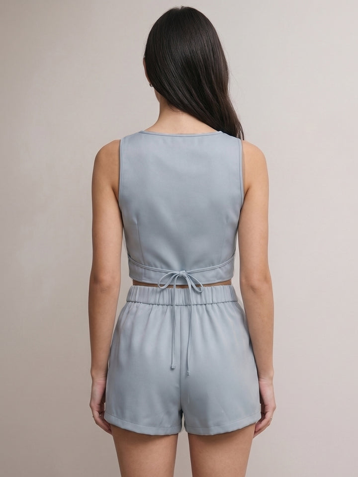 Light Blue Sleeveless Vest And Shorts Set