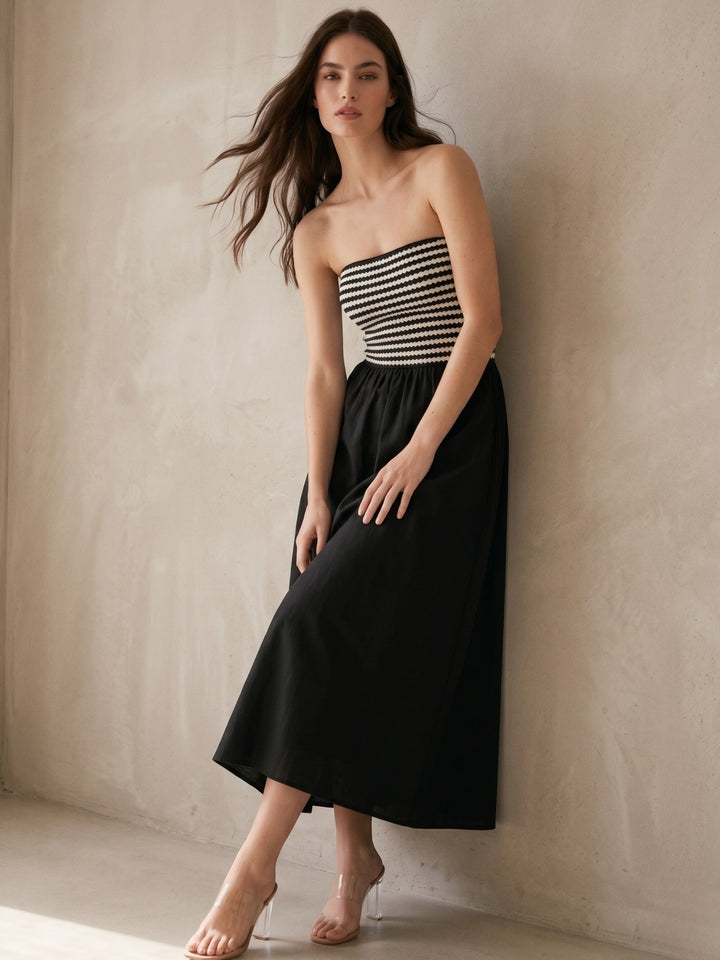 Black Tube Striped Flared Dress