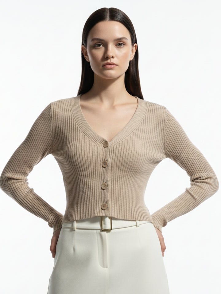 Nude Full Sleeve Buttoned Cardigan