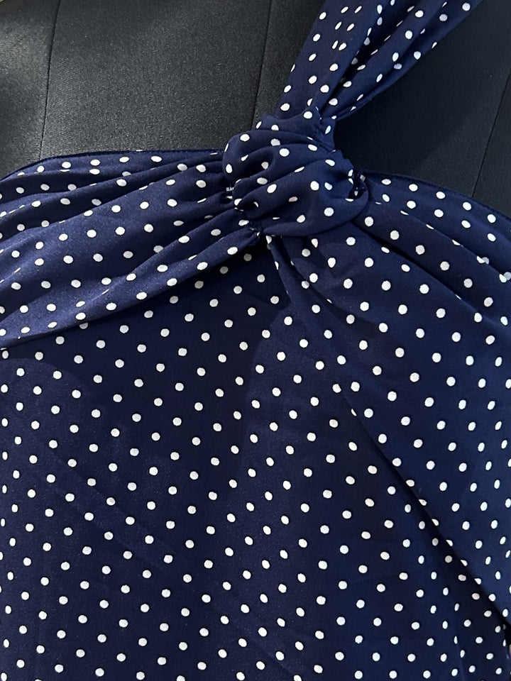 Blue One Shoulder Polka Printed Dress