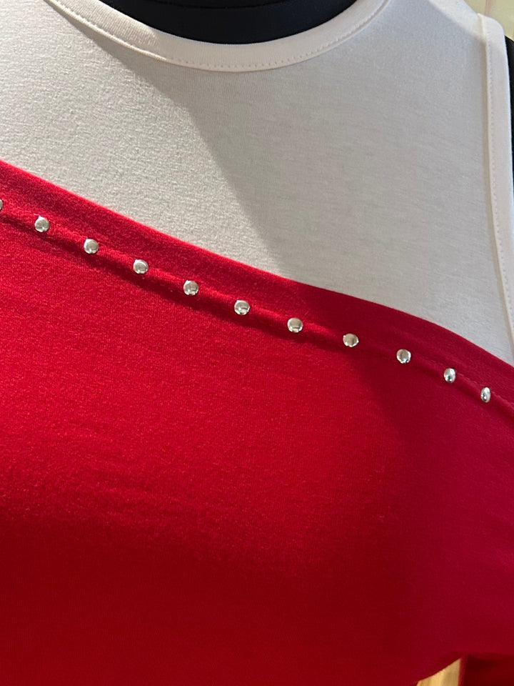 Red Twofer Styled Tank And Studded Top