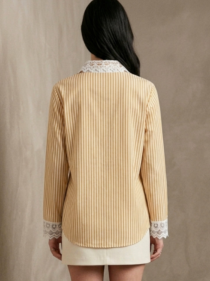 Mustard Striped Lace Trim Shirt