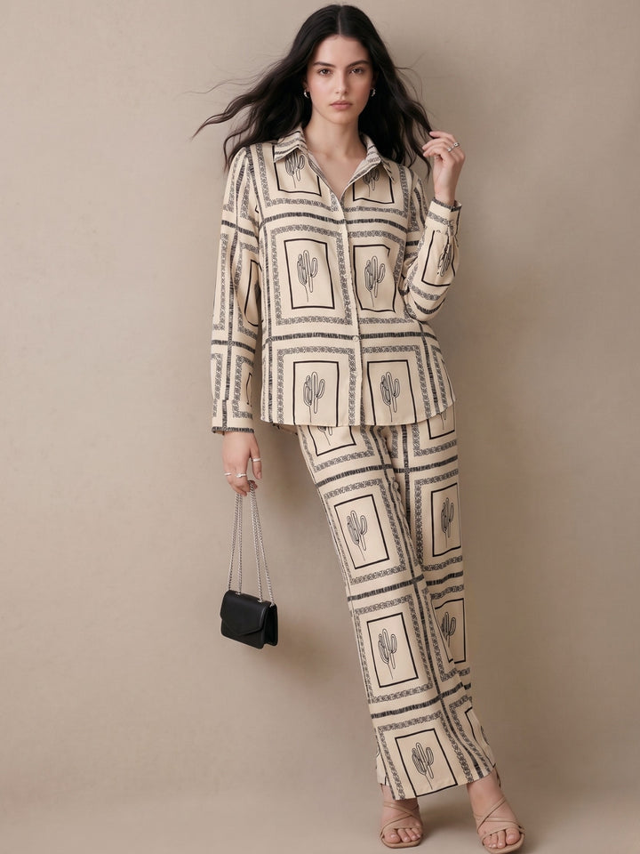 Off White Printed Casual Co-Ord Set