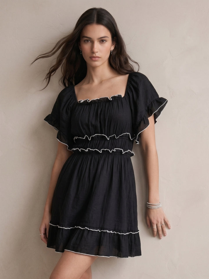 Black Short Sleeve Tiered Dress