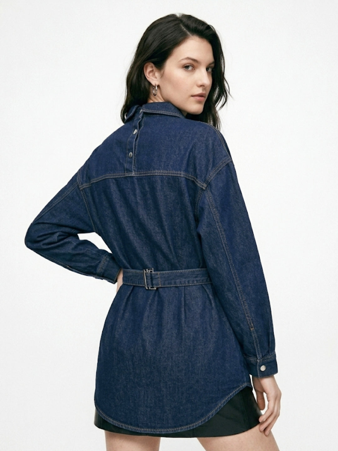 Navy Blue Oversized Shirt With Belt Pocket
