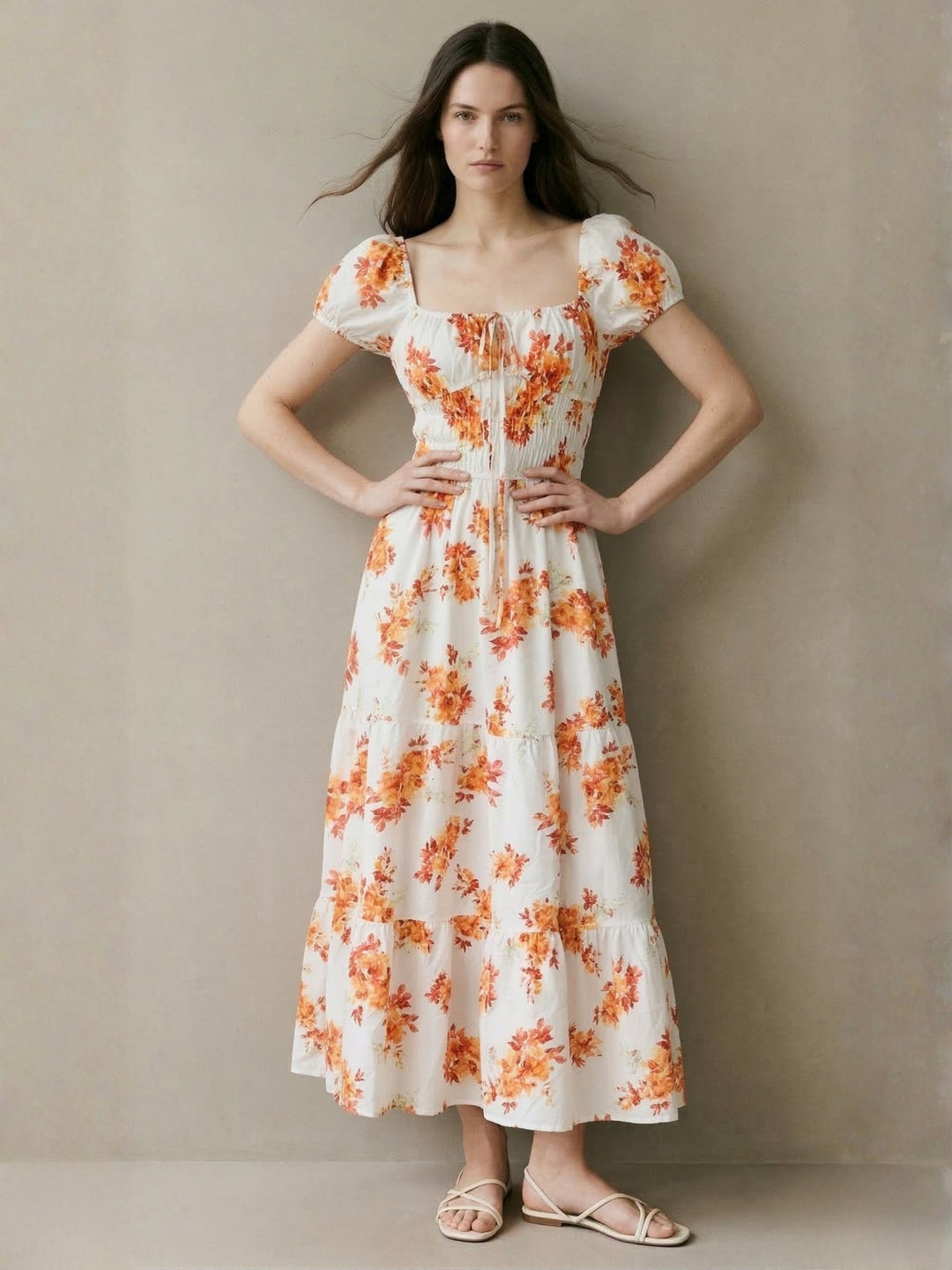 Yellow Floral Printed Flared Dress