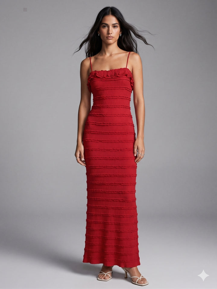 Red Spaghetti Texured Dress