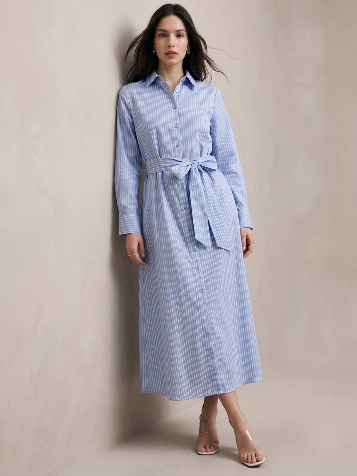 Blue Striped Shirt Midi Dress