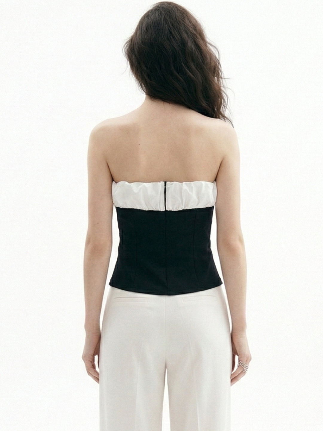 Black Contrast Toned Tibe Top With Bow