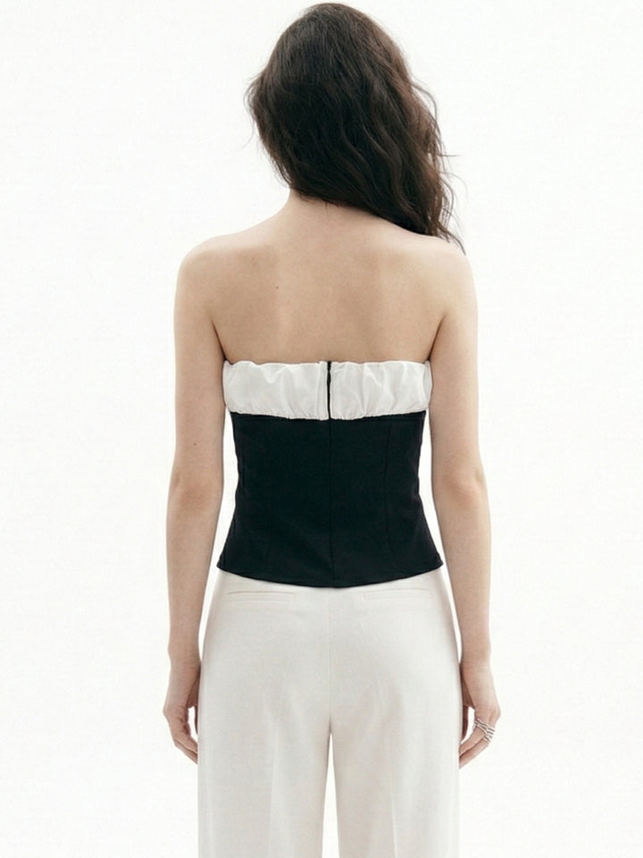 Black Contrast Toned Tibe Top With Bow