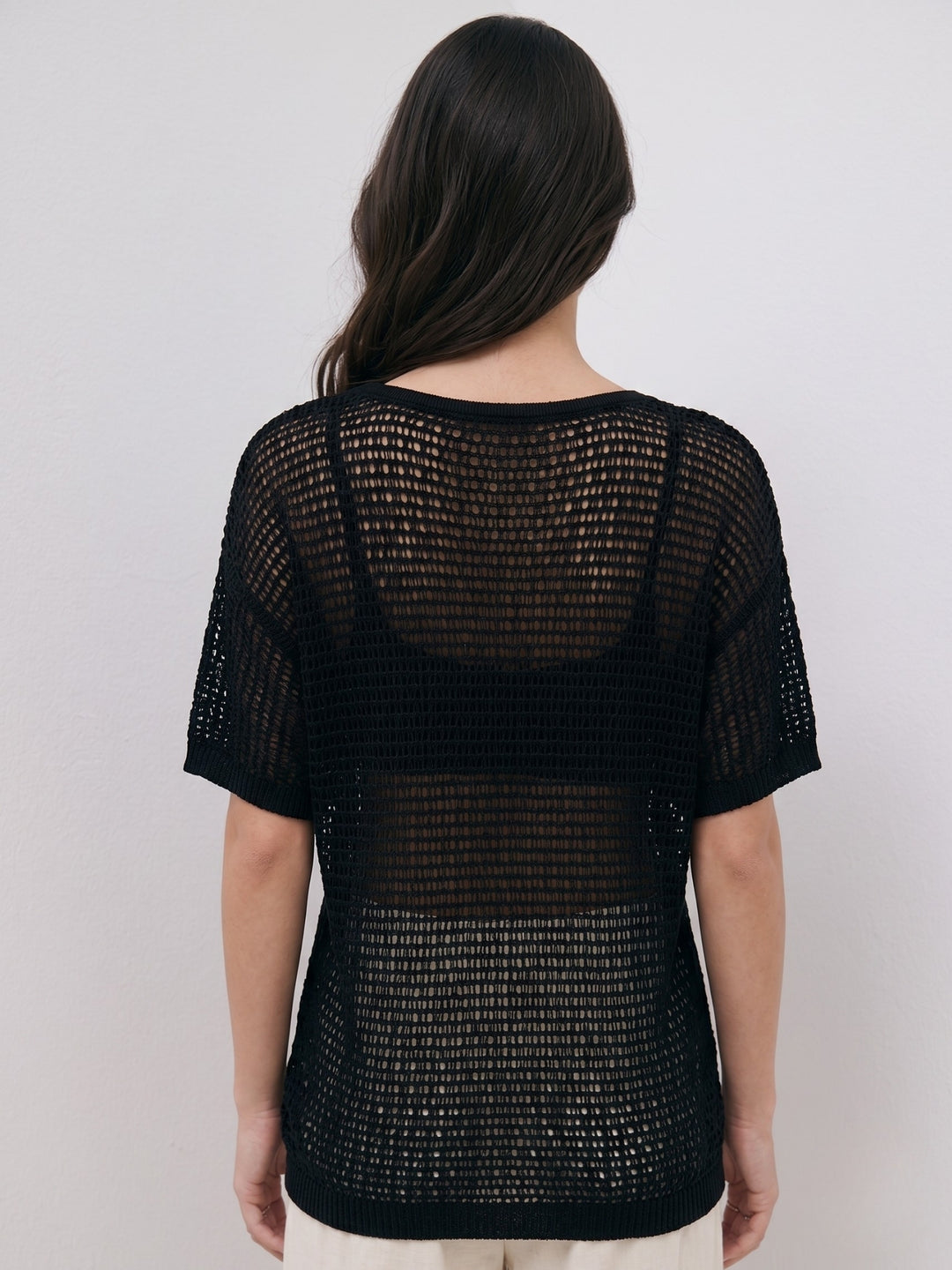 Black Crochet Relaxed Top