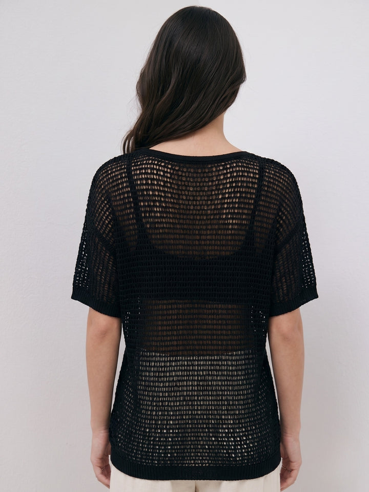 Black Crochet Relaxed Top