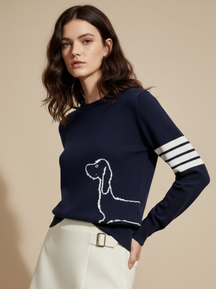 Navy Blue Relaxed Graphic Printed Sweater