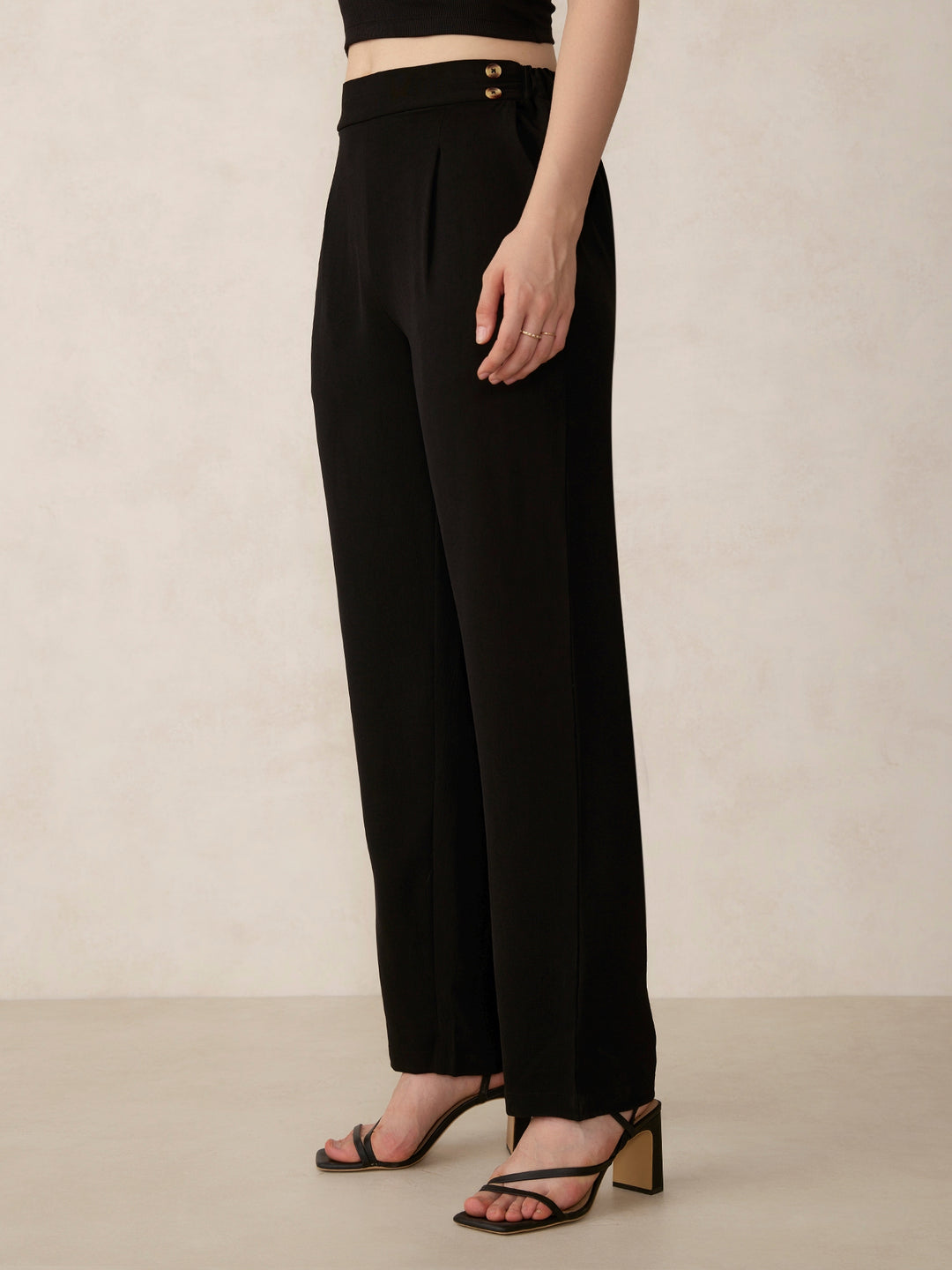 Black Waist Button Pull On Pants