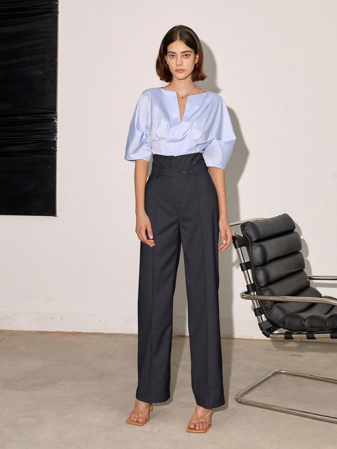 High Waist Side Button Grey Pant