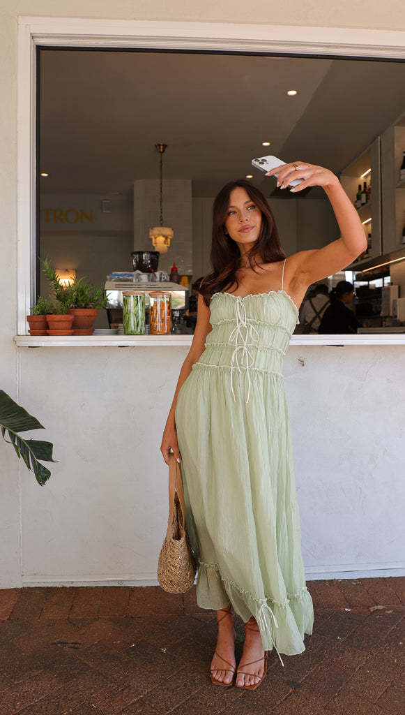 Green Strappy Sheer Midi Dress